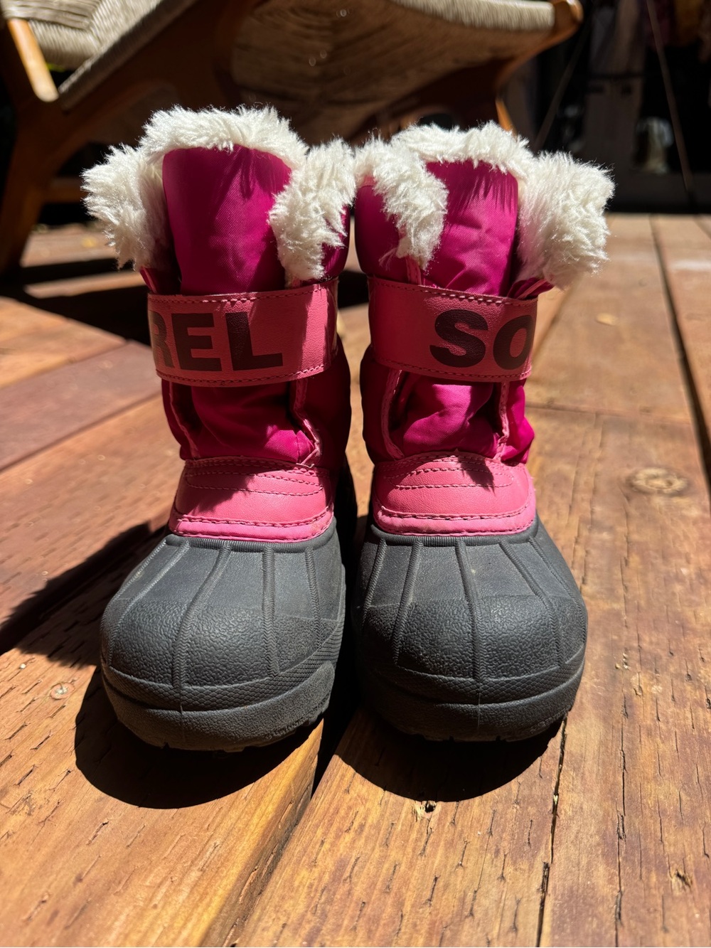 Sorel Kids Pink and Black Insulated Snow Boots with Faux Fur Trim
